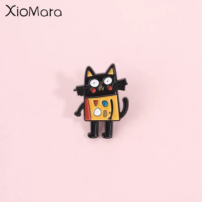 Creative Abstract Art Cat Enamel Pin, Cartoon Fun Graffiti Cat Badge, Fashion Accessory, Neutral Design, Gift for Friends
