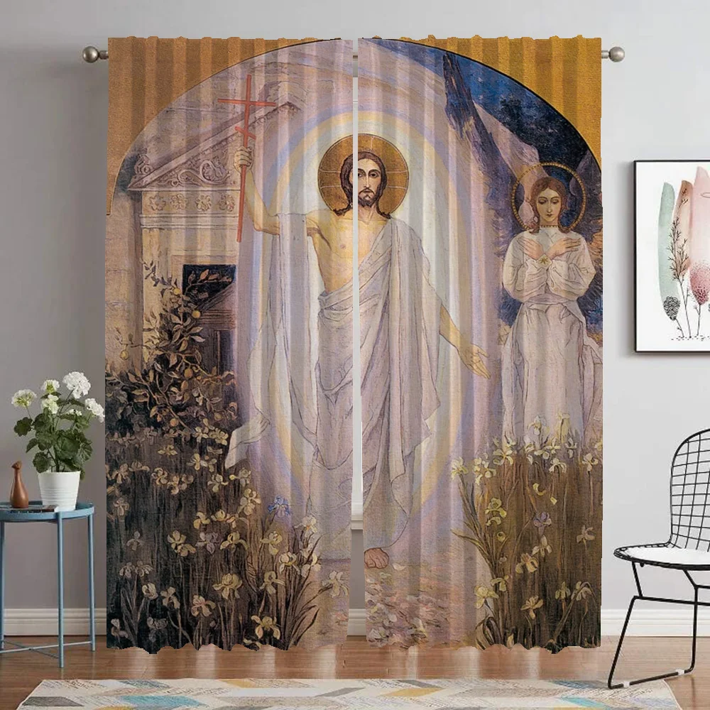 

Jesus Kitchen Curtains for Camera Living Room Curtain Blackout Curtains 2 Pieces Partition Halloween Decoration Shades Elegant