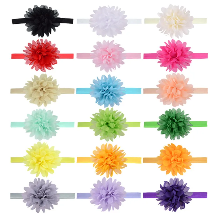 6 Pcs/lot Warna Solid Buatan Bunga Hairband Bayi Baru Lahir Sifon Bunga Ikat Kepala Elastis Buatan Tangan Hiasan Kepala Aksesoris