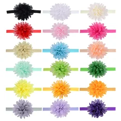 6 sztuk/partia Solid Color sztuczne kwiaty Hairband noworodka szyfonowa kwiatowy elastyczny pałąk Handmade akcesoria nakrycia głowy