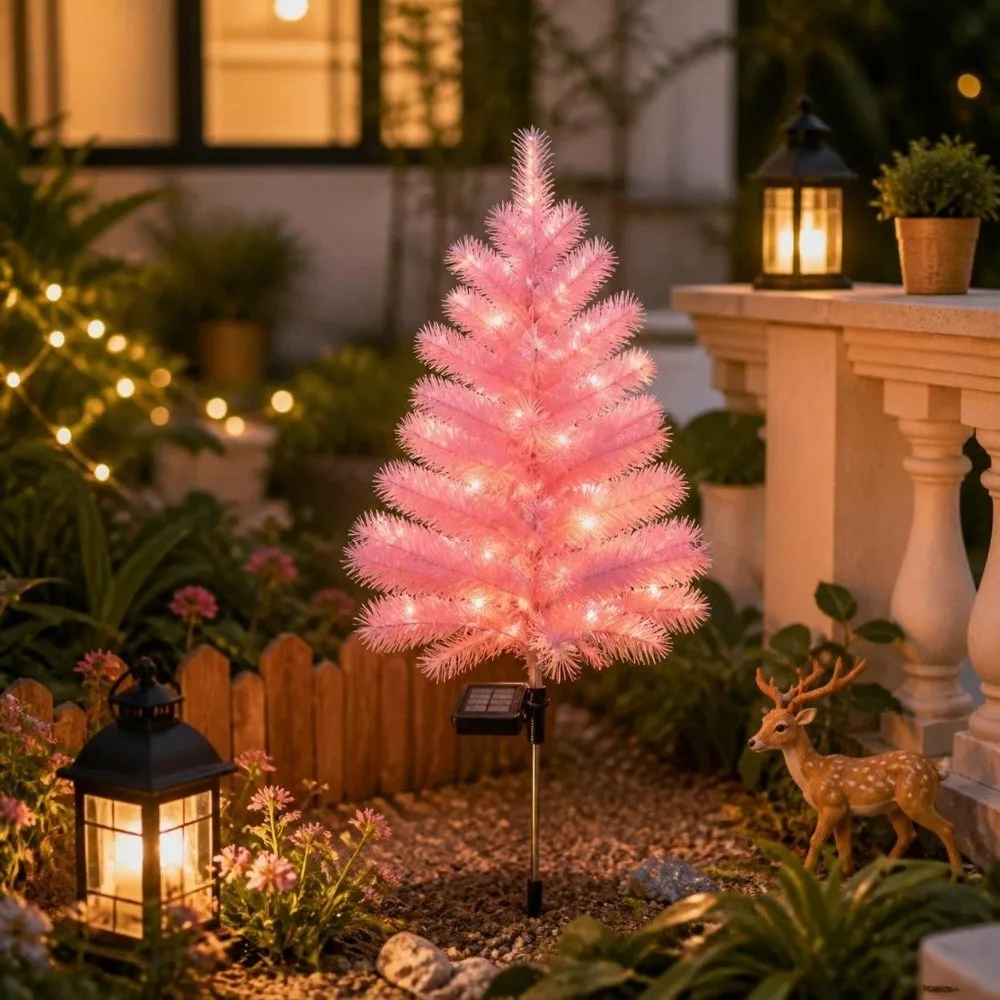 Realistic Solar Christmas Tree Lights Creative Cordless Christmas Garden Floor Lamp Waterproof Ground Mounted