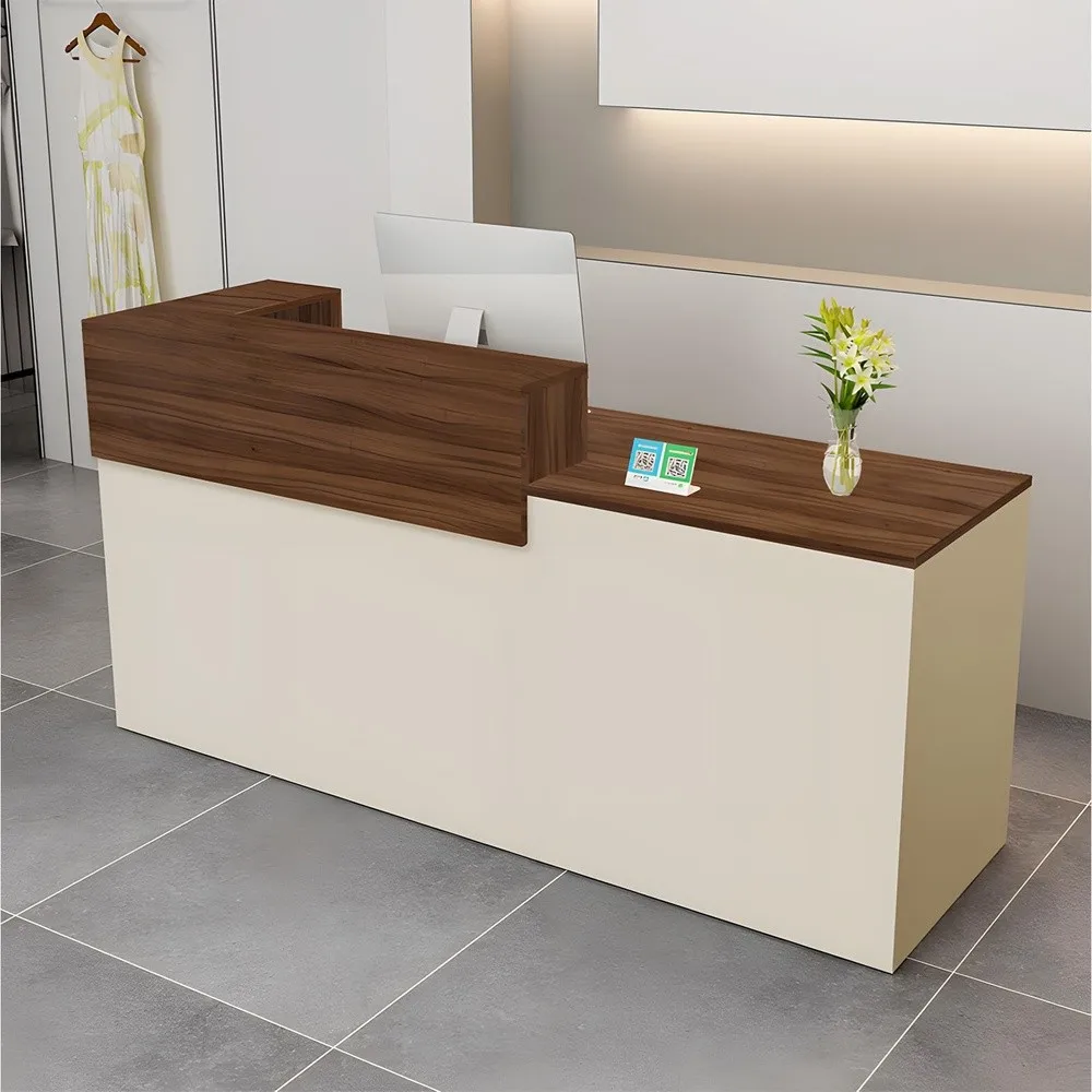 Modern Reception Desk with Drawer & Open Shelves 39 95 Inch Front Counter Table Computer Workstation Suitable for