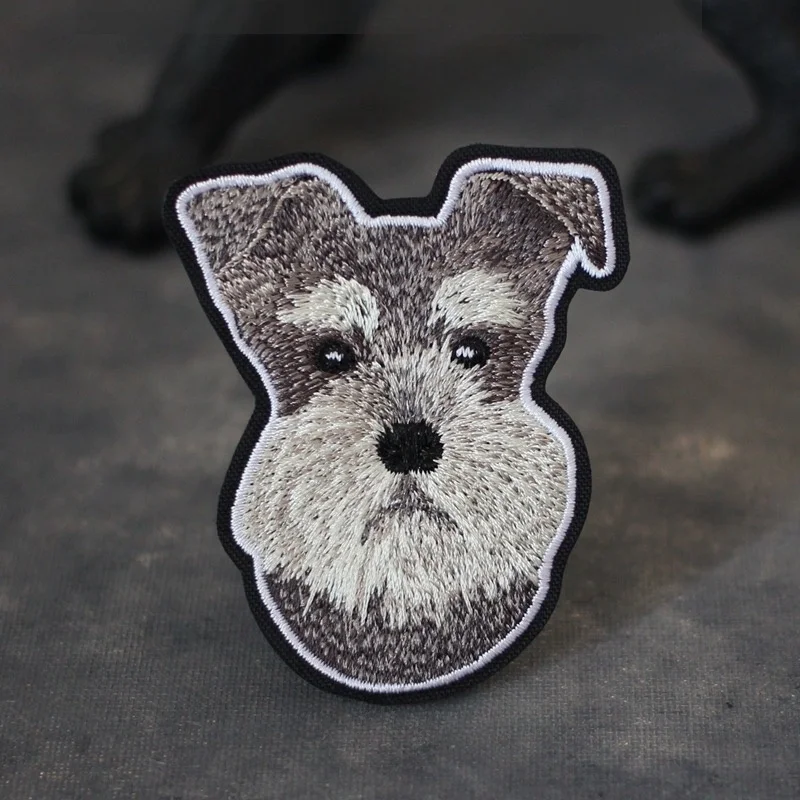 

Schnauzer Dog Embroidered Tactical Patches Hook and Loop Patch Cute Dog Morale Badge DIY Tactical Backpack Stickers