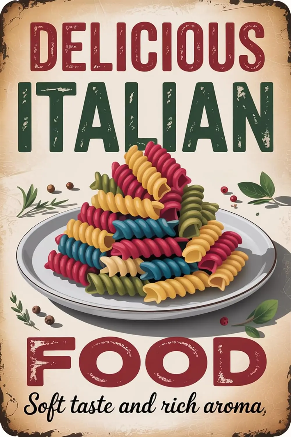Food Vintage Metal Tin Sign Delicious Italian Food Pasta Sign Retro Wall Decor for Home Restaurant Cafe Pub Bar Kitchen Sho sign