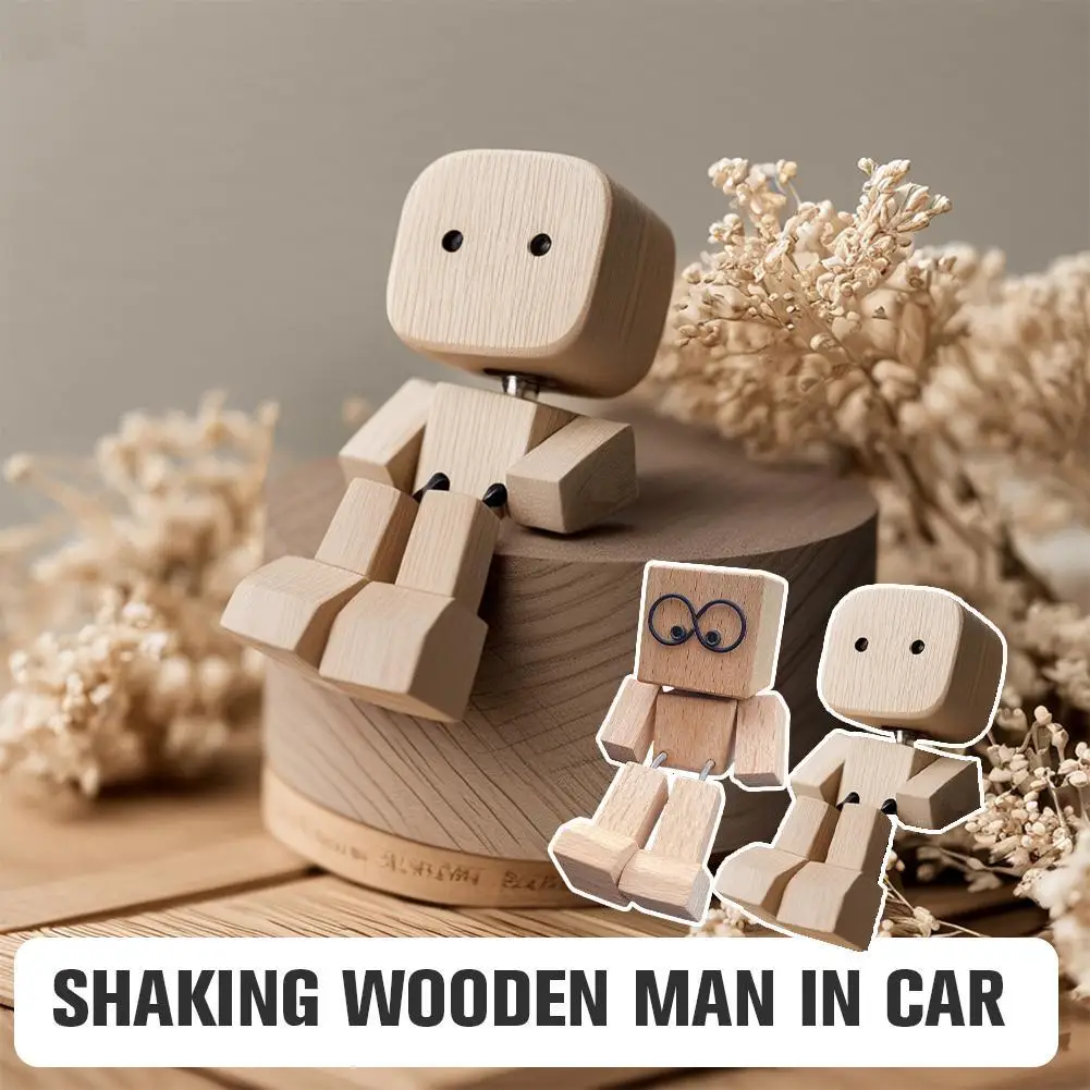 

Creative Car Interior Decoration Shaking Wooden Man Auto Aromatherapy Ornament Healing Gift Stress Relieving Wooden Car Decor