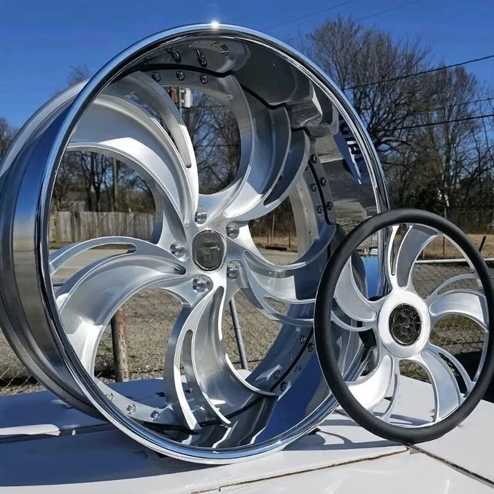 SJ Concave Chrome 2Piece 20 22 24 26 Inch Forged Alloy Wheels Chrome Rims US Hub Wheels Deep Lips 5 6 Bolts for Chevrolet