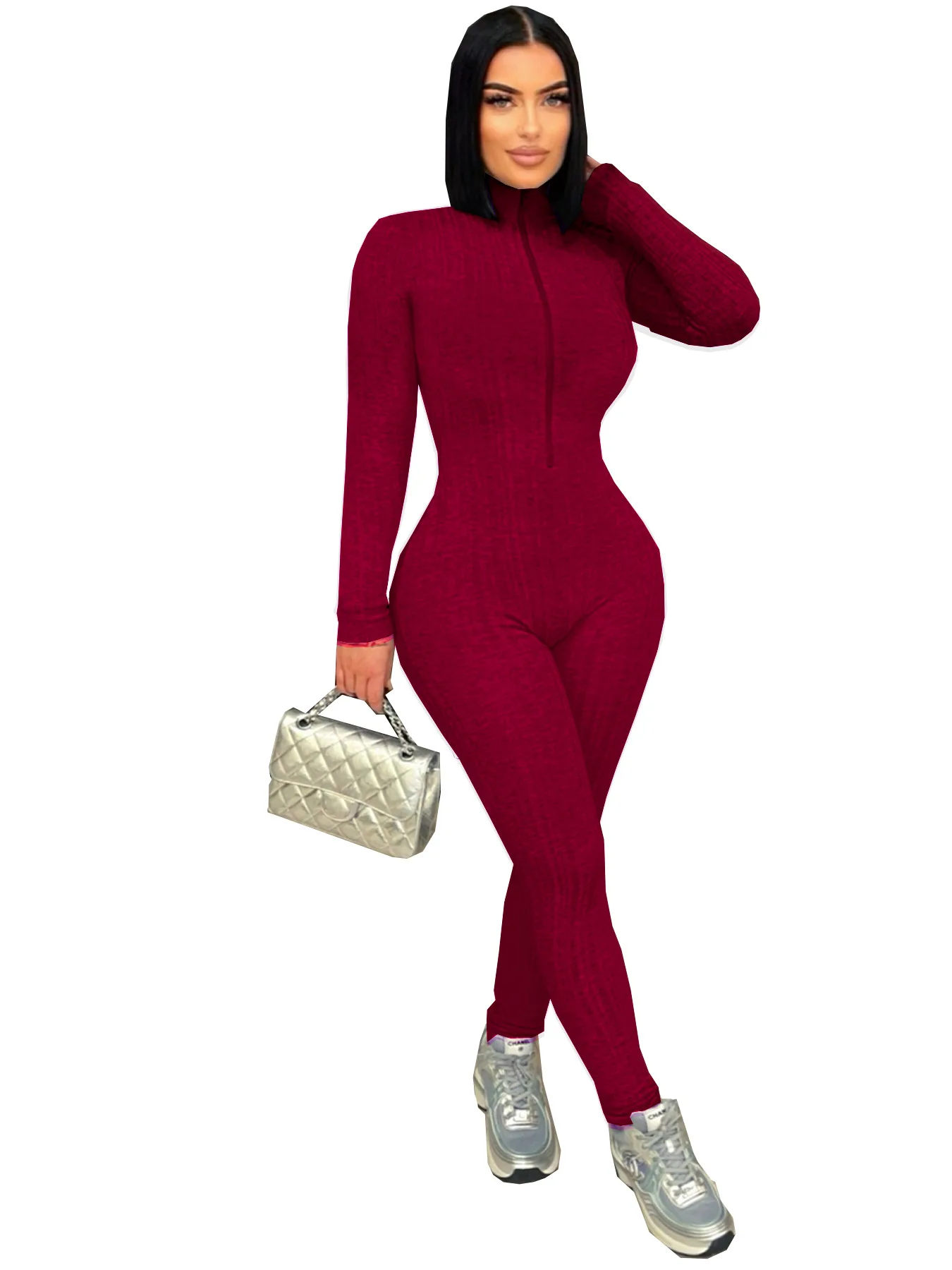2025 Autumn Winter Women Jumpsuit Sports Outfit Long Sleeves Strectchy Casual Rompers Zipper Long Sleeves Bodysuit