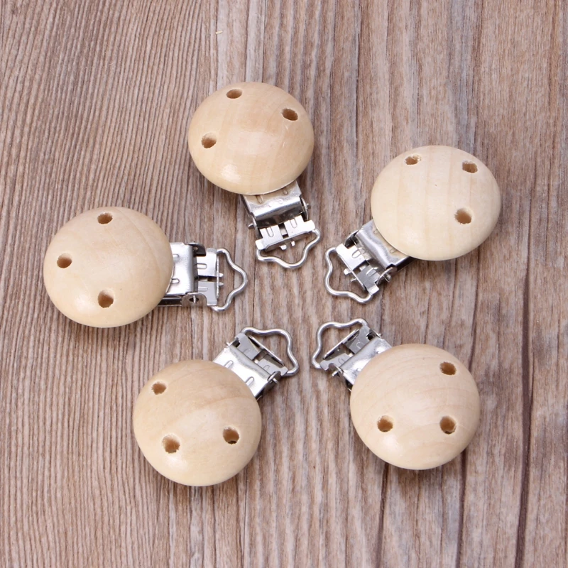 5pcs/lot Metal Wooden Pacifier Clips Solid Color Soother Clasps Clips