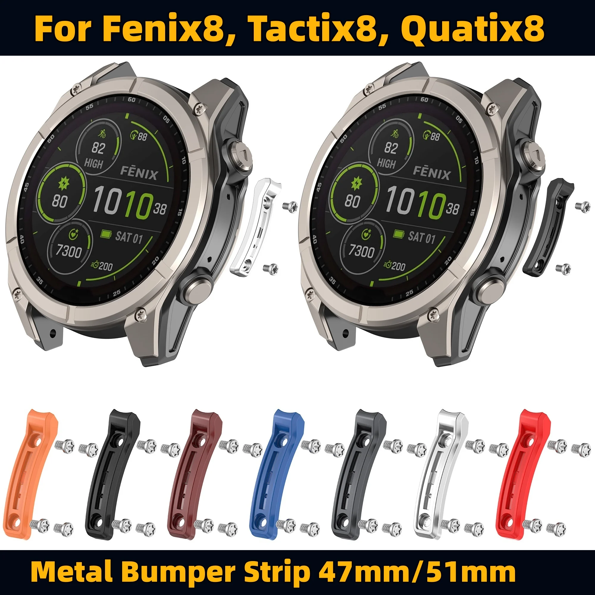 Metal Bumper Strips with Screws for Garmin Fenix 8 / Tactix 8 / Quatix 8