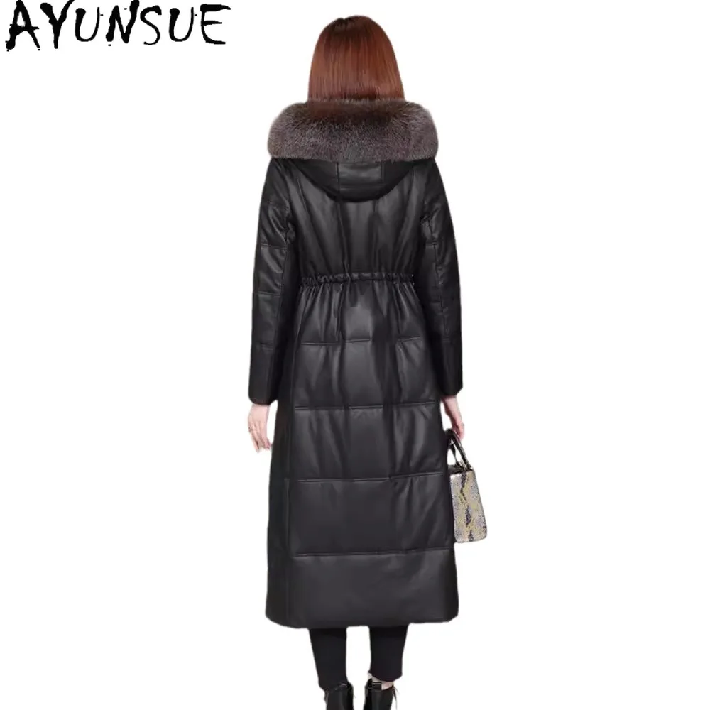 AYUNSUE Top Schicht Schaffell Echtes Leder Unten Jacke Frauen Winter Kleidung Warme Fuchs Pelz Kragen 2025 90% Weiße Gans Unten mantel