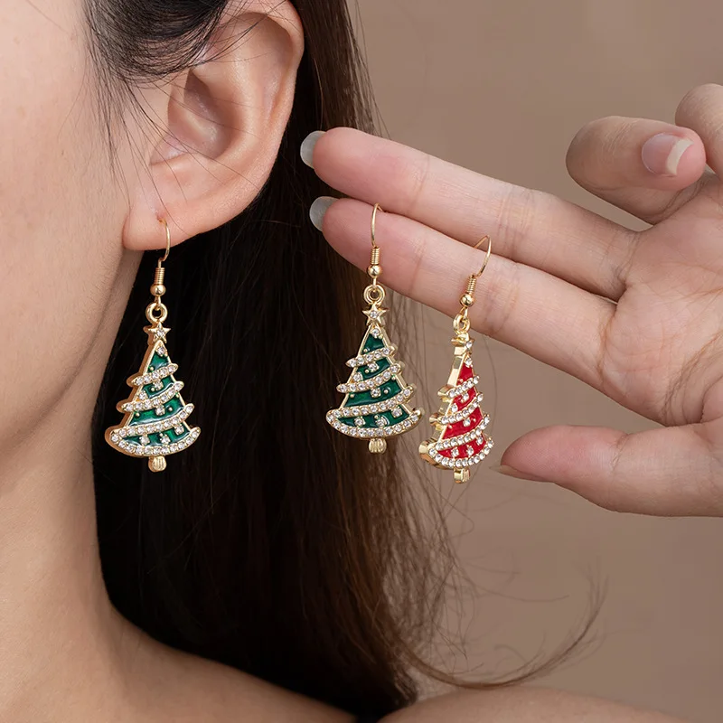 

Creative Niche Zircon Christmas Tree Piercing Drop Earrings Christmas Holiday Earring Fashion Jewelry
