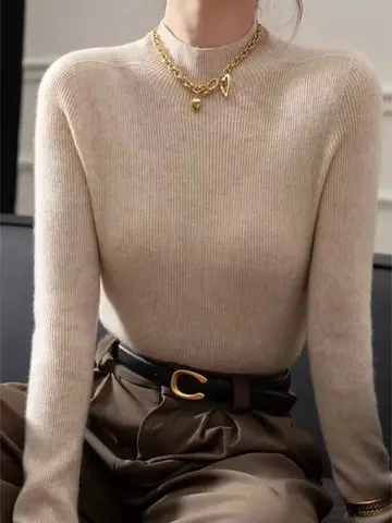 Zjaiss Women Knitting Pullovers 2026 Autumn Winter Turtleneck Sweater Solid Color Warm Jumper Women's Slim Casual Korean Tops