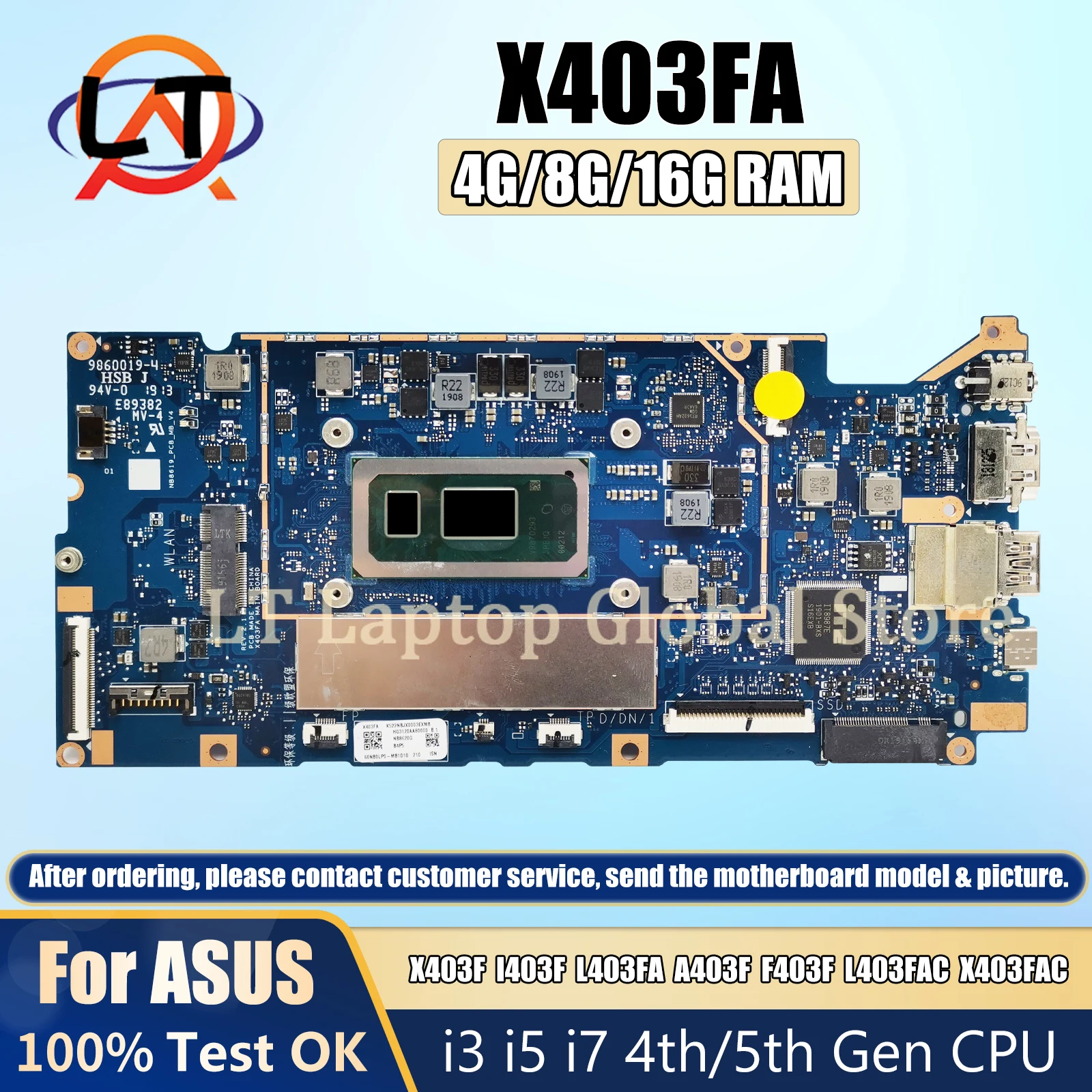 

X403FA Mainboard For ASUS VivoBook L403FA X403F I403F A403F F403F L403FAC X403FAC Laptop Motherboard I3 I5 I7 4G/8G/16G