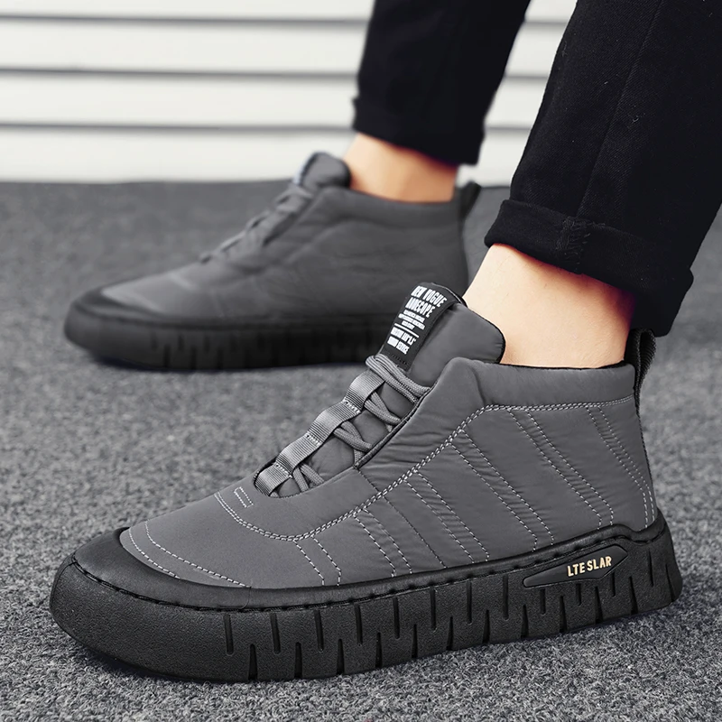 

Удобные мужские повседневные высокие кроссовки на весну 2026 года, новинка, утепленные флисом рабочие ботинки, универсальные хлопковые полуботинки средней высоты