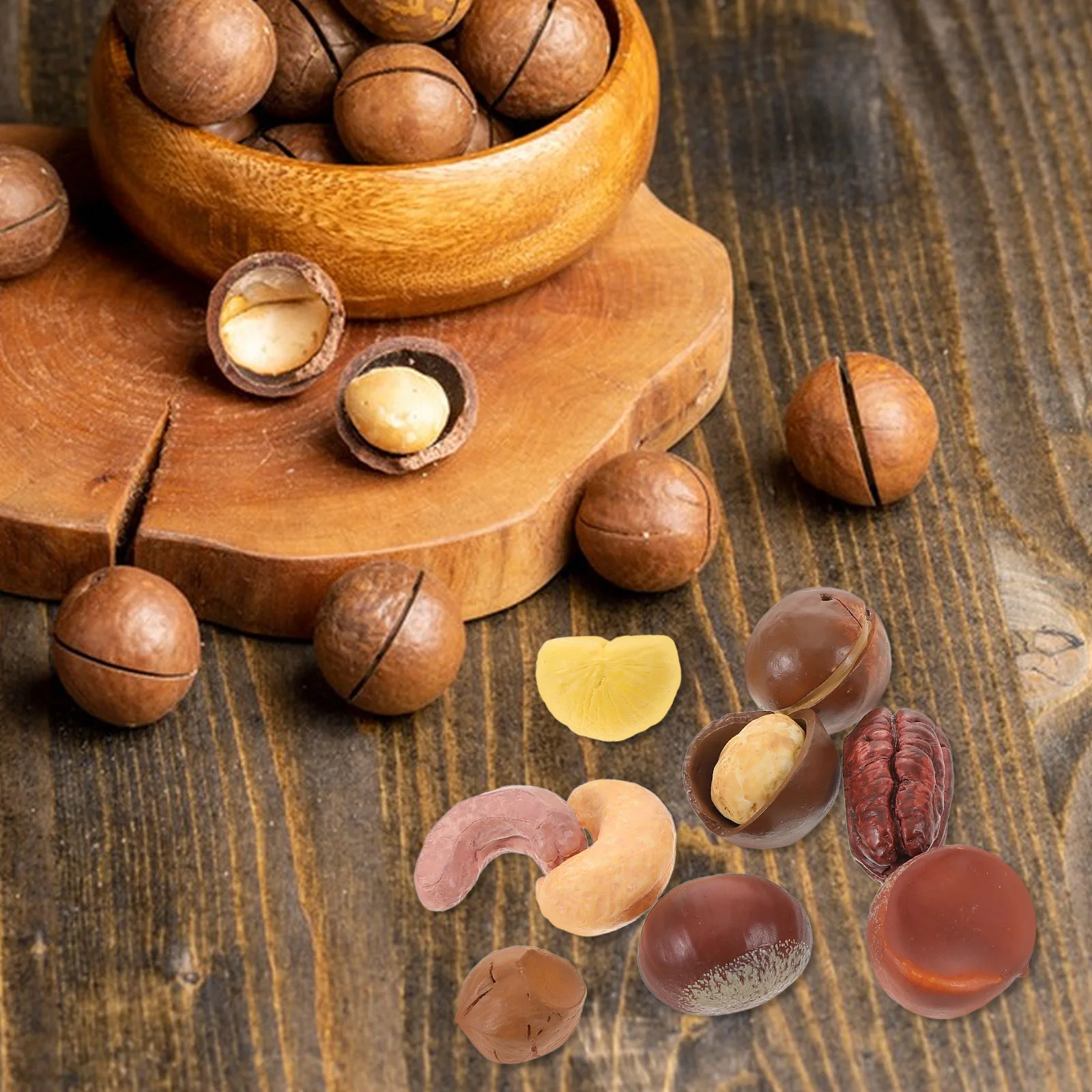 

9 Pcs Macadamia Nut Model Fake Chestnuts Crafts Walnut Resin Artificial for Display Party Decoration