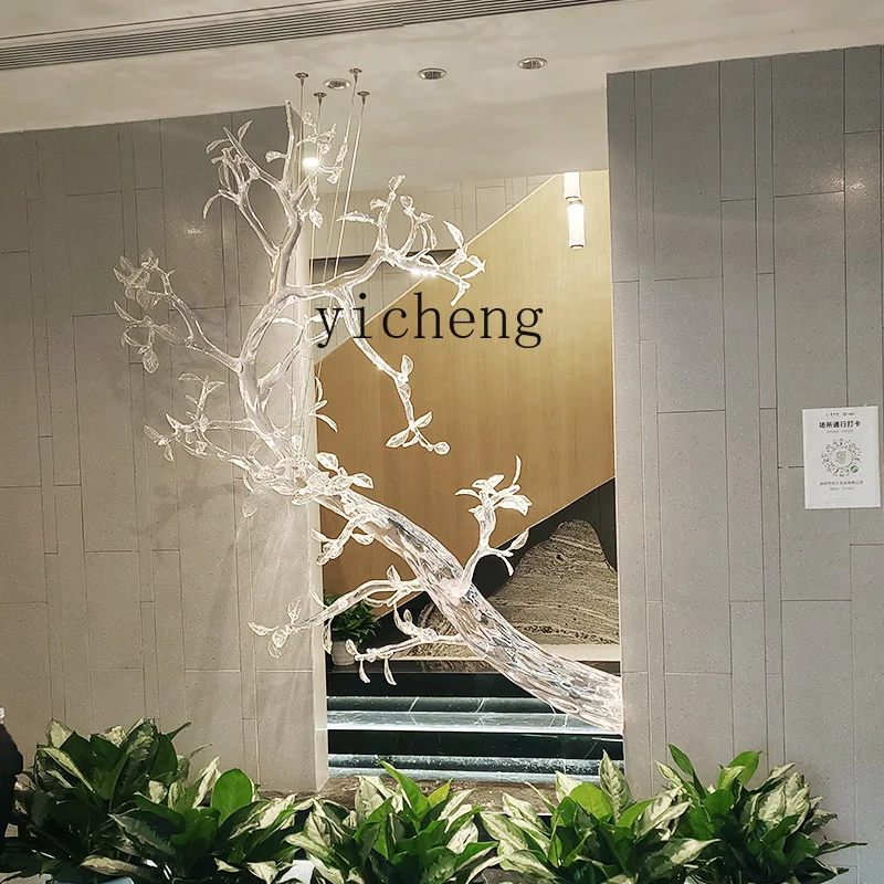 L7-10  transparent crystal branch trunk sculpture custom hotel lobby welcome pine installation art soft decoration