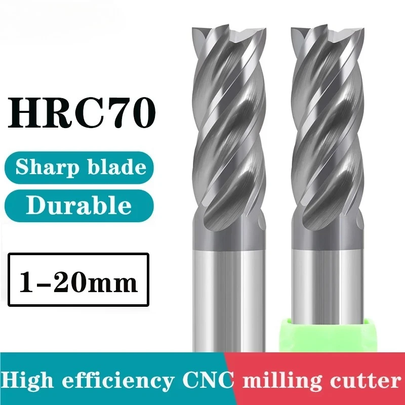 

HRC70 4-Flute Tungsten Steel Carbide Nano Coating Flat Bottom Milling Cutter CNC Mechanical Metals Maching Endmill Tools