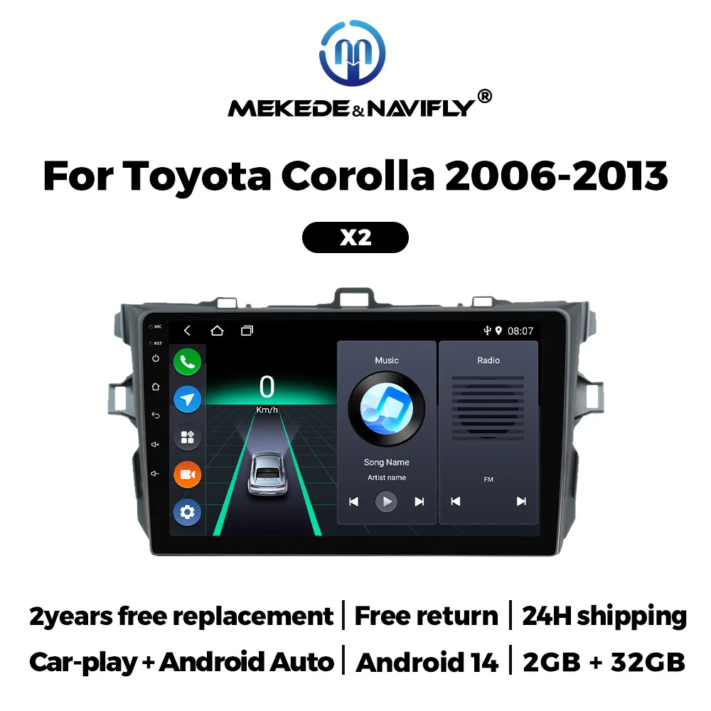 

MEKEDE&NAVIFLY Android 14 Intelligent Car audio system For Toyota Corolla E140/150 2006-2013 Car Radio Carplay Multimedia Player