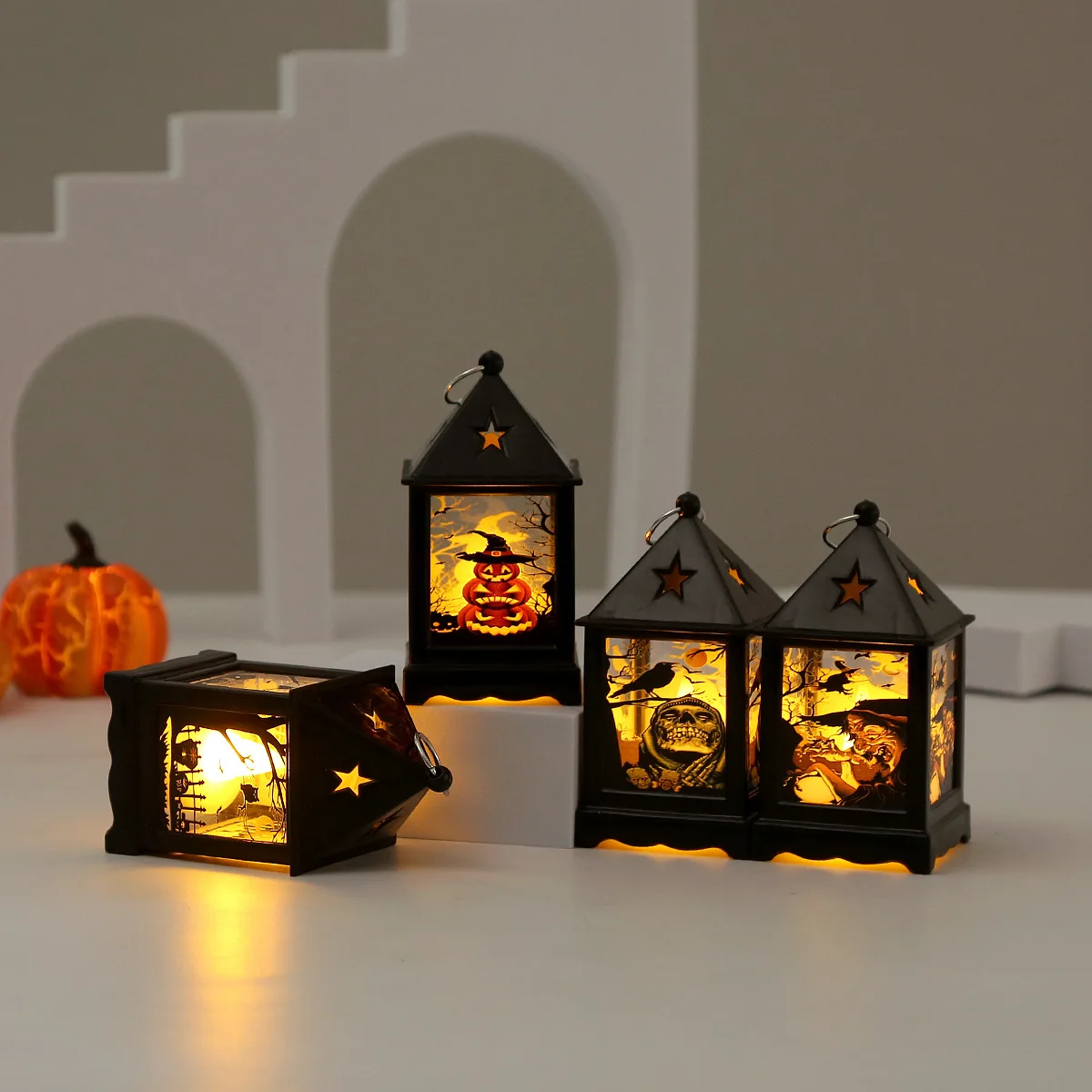 1Pc Creatieve Kleine Nachtlamp Halloween Storm Lantaarn Led Draagbare Pompoen Lamp Vakantie Sfeer Decoratie Rekwisieten Lay-Out