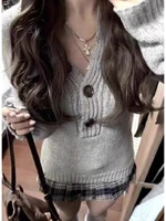 Aoaiiys Sweater Women Gray Long Sleeve Knitted Jumpers Spice Girls Slim Pullover Spring Autumn New Comfortable Casual Sweaters - Image 6