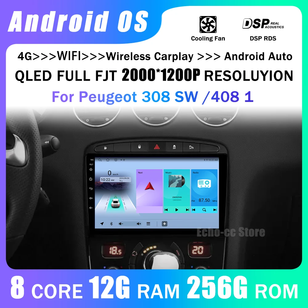 

Android Auto for Peugeot 308 SW 2007 - 2015 408 2012 - 2020 Wireless Carplay Car Radio Multimedia Player WiFi GPS Navigation