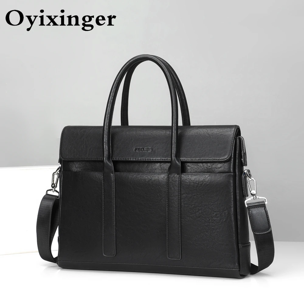 OYIXINGER High Quality Pu Leather Briefcase Bag For Men 2024 New Luxury Business Briefcases Bags For 14.1 15.6