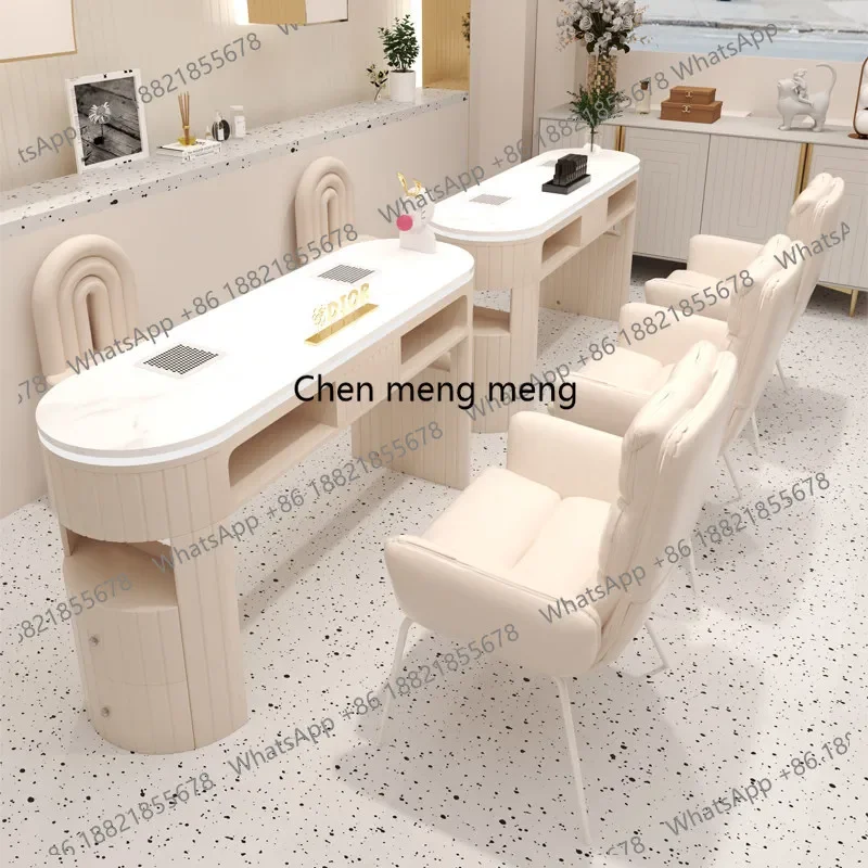 E153 Nordic Cream Style Manicure Table Minimalism Marble Vacuum Cleaner and Socket Equipped Manicure Tables Nail Salon Furniture