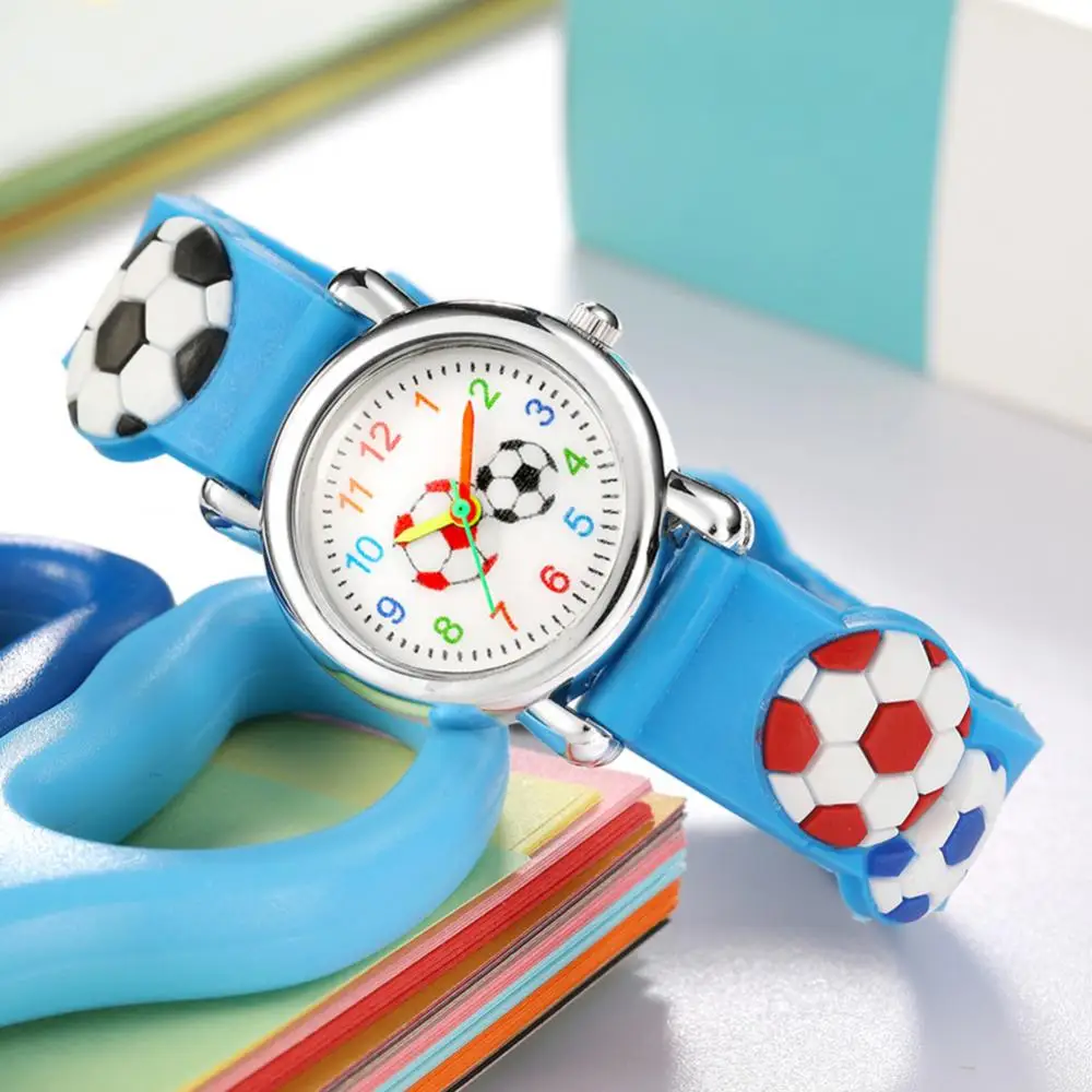 Cartoon 3D Football Pattern Kids Watch Boys Girls Children Wrist Watch Clock Wristwatch Quartz Watch Student Time Clock Gift