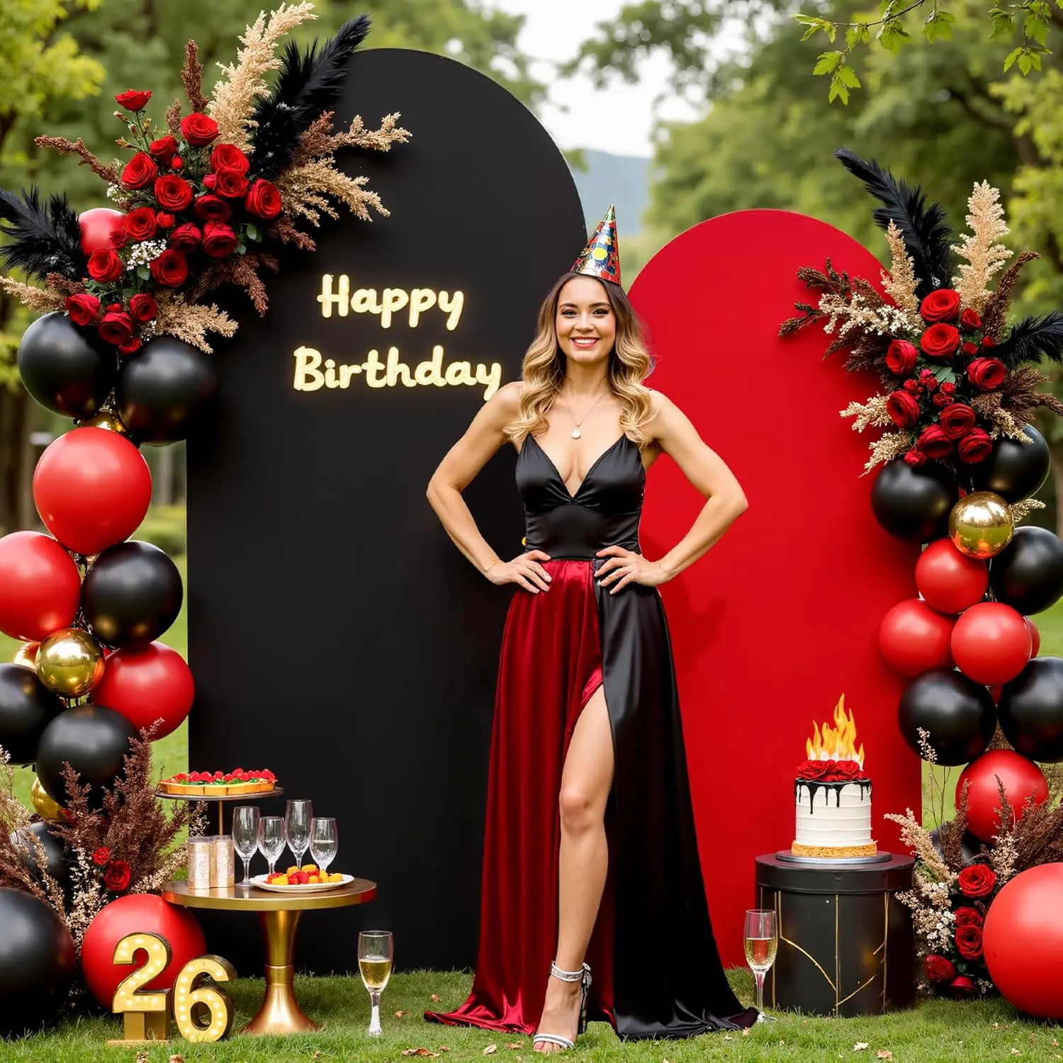 

Двухцветный черно-красный фон-арка Yeele из эластичной ткани для фотосессий на свадьбу, день рождения, вечеринку, декор для детского праздника