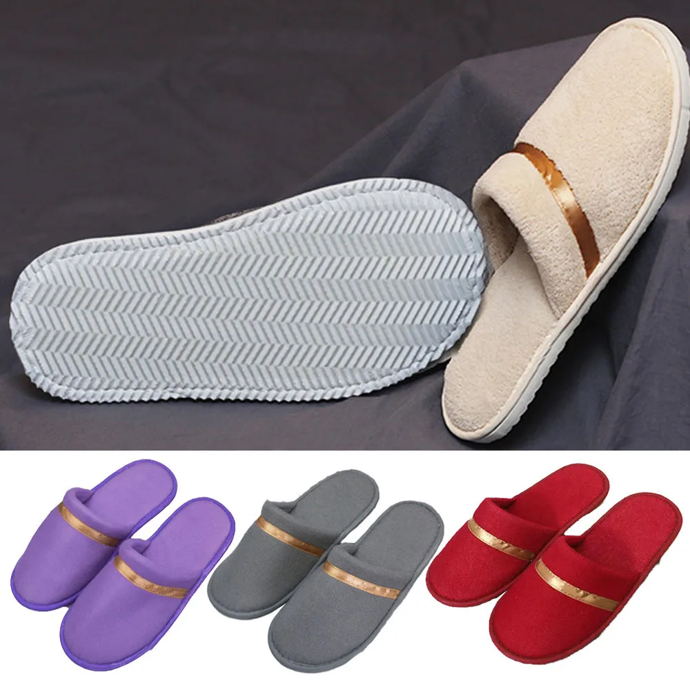 Disposable Men Slippers Winter Warm Cotton Slippers For Men Home Wear-Resistant Stripe Non-slip Hotel Travel Couple Women Shoes