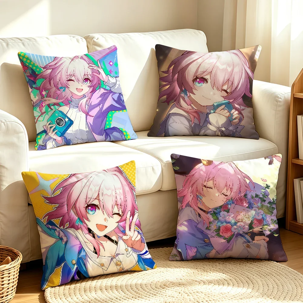 Game Honkai Star Rail March 7th cushion cover Soft Smooth Pillow Case Hidden Zipper Washable Decorative Couch Office Gift