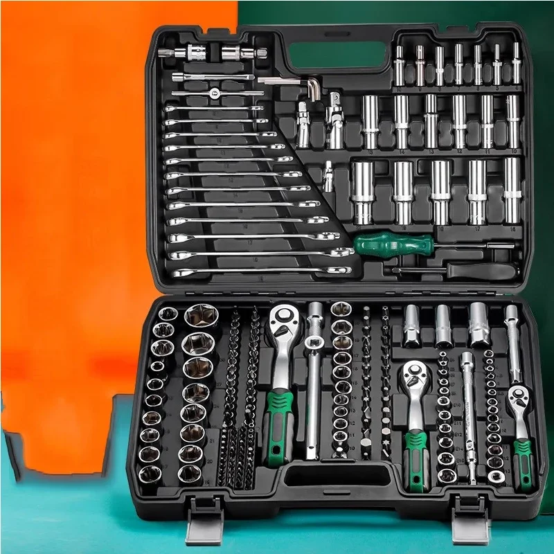 

Automotive & Motorcycle Repair Tool Set – 216-Piece Socket Wrench Kit, 1/4", 3/8", 1/2" Drive, 24-Tooth Ratchet Wrench