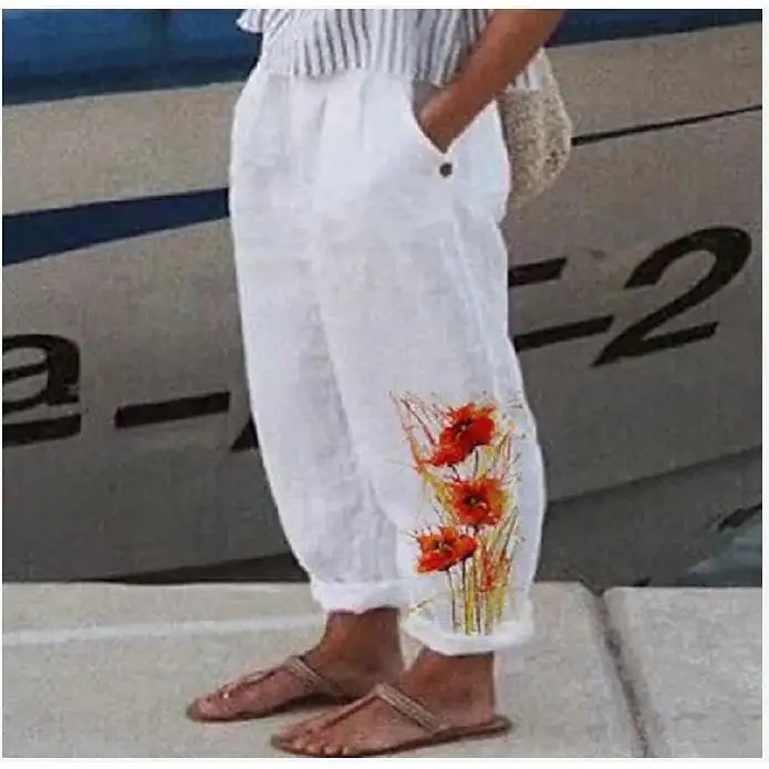 

Женские винтажные брюки с принтом, широкие, повседневные, прямого кроя, из полиэфирного волокна, со средней талией, летние брюки для женщин среднего возраста