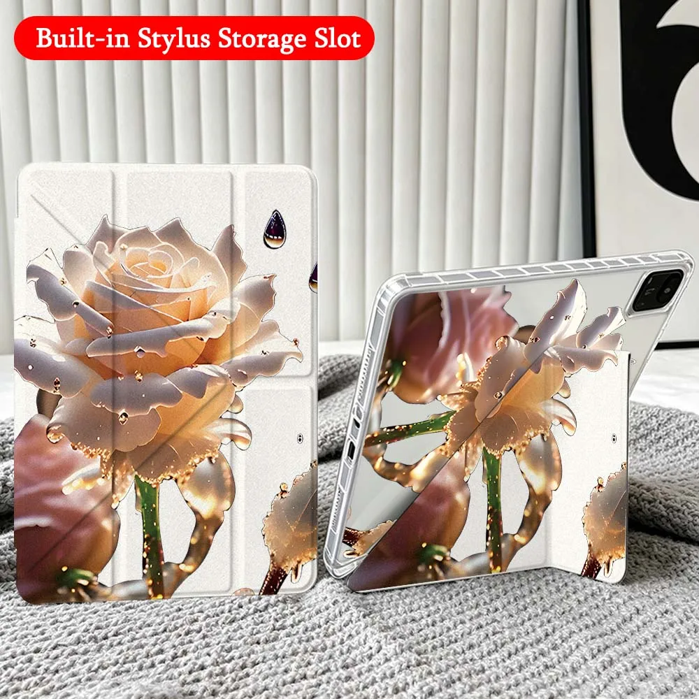 Rose Gold Edge For Xiaomi Redmi Poco Pad 5 6 7 8 Pro SE 11 11.2 12.1 Inch Transparent Y-Shaped Folding Tablet Case