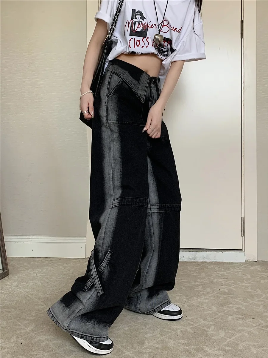 Flip The Edge High-waisted Wide-leg Jeans for Women, New Spring and Autumn Fashion Straight-leg Casual Loose Floor-length Jeans
