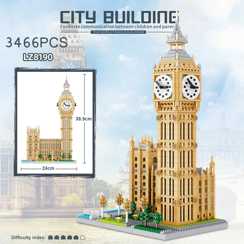 Nanobricks Wereldberoemde Architectuur Micro Bouwsteen Elizabeth Tower Londen Engeland UK Model Big Ben Groot-Brittannië Bakstenen Speelgoed