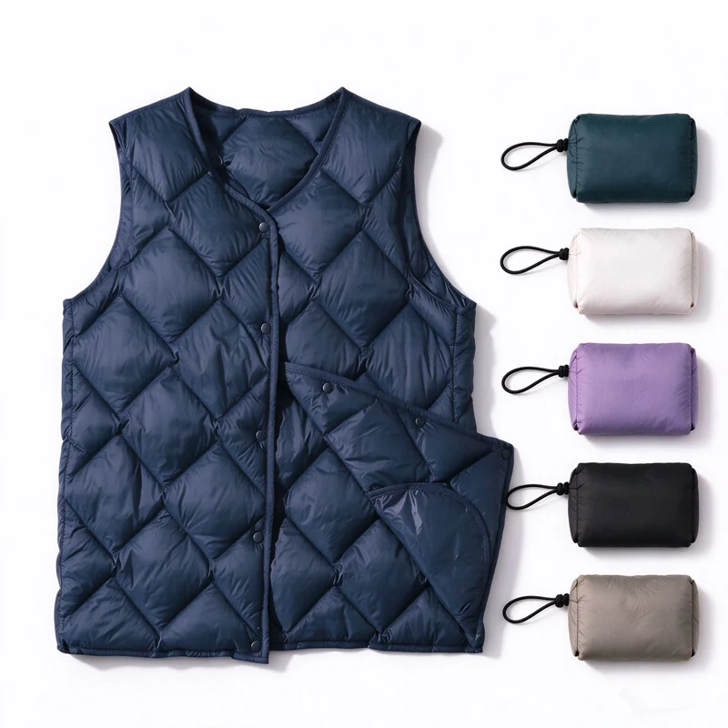Women's Sleeveless Warm Liner Down Waistcoat 2026 New Arrivals Female Ultra Light White Duck Down Korean Slim Vest Green Parkas