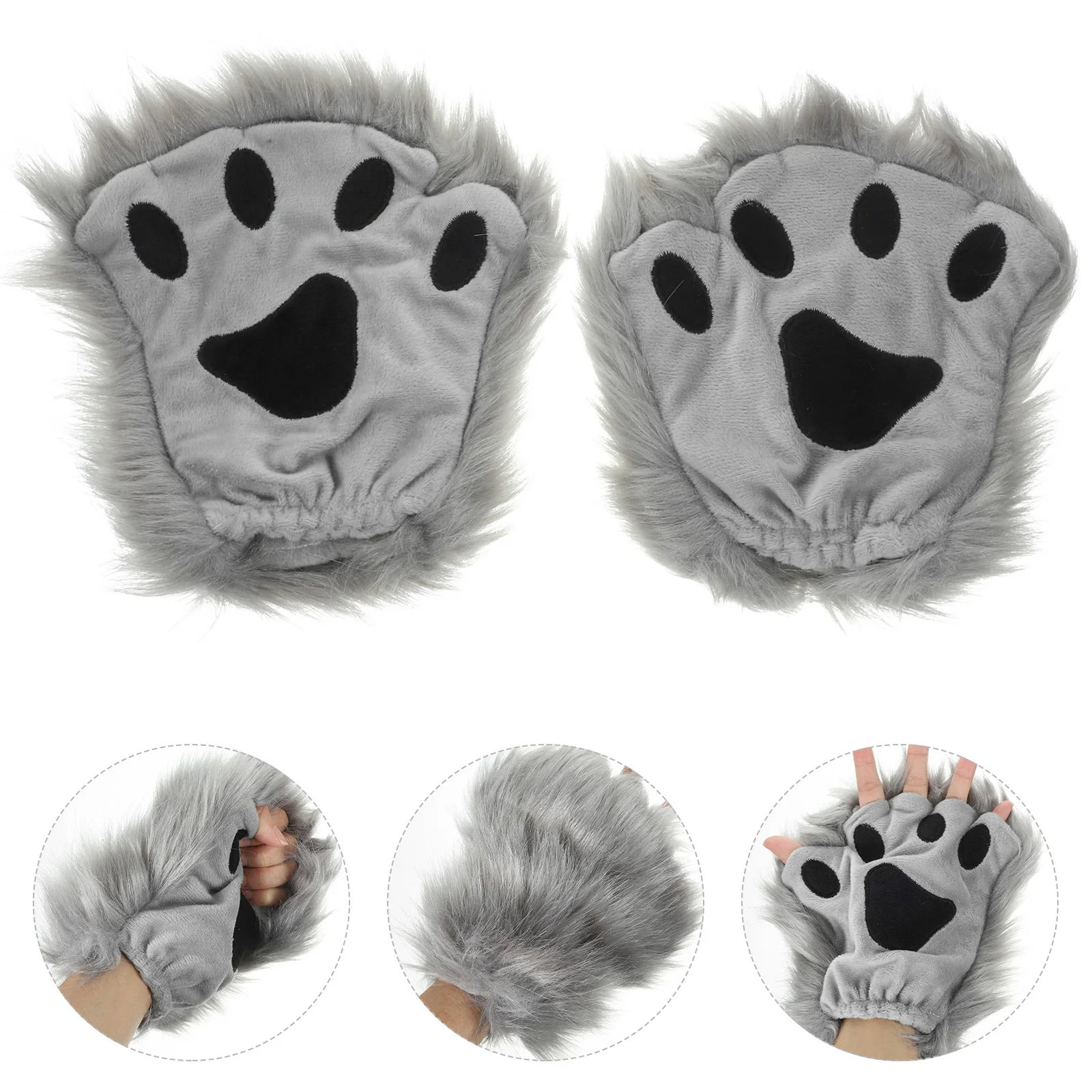 قفازات كفوف الحيوانات رمادية نصف إصبع قفازات صوف دافئة لجميع القديسين كوسبلاي شتاء دافئ هدية فريدة للأصدقاء #1