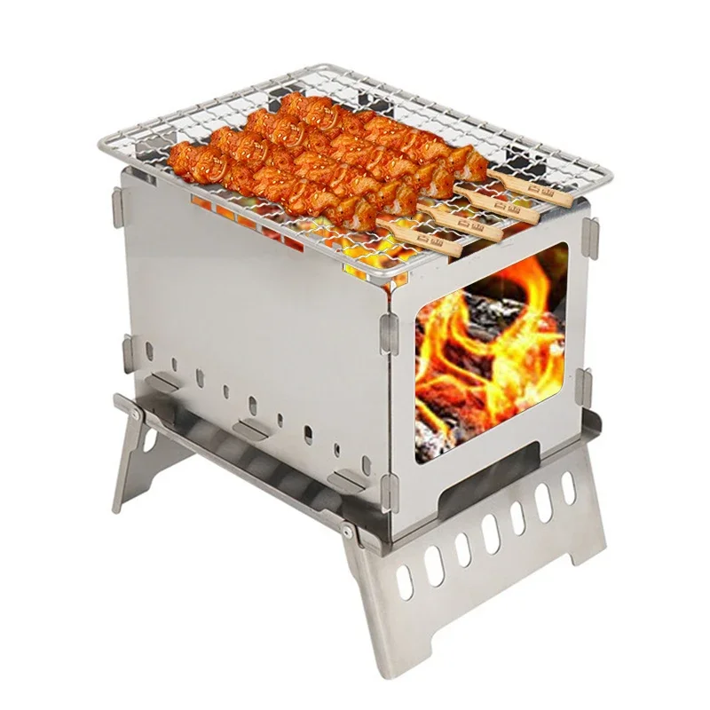 

Outdoor Folding Card Stove Barbecue Rack Camping Windproof Fire Table Portable Charcoal Fire Stove Firewood Barbecue Stove 2024