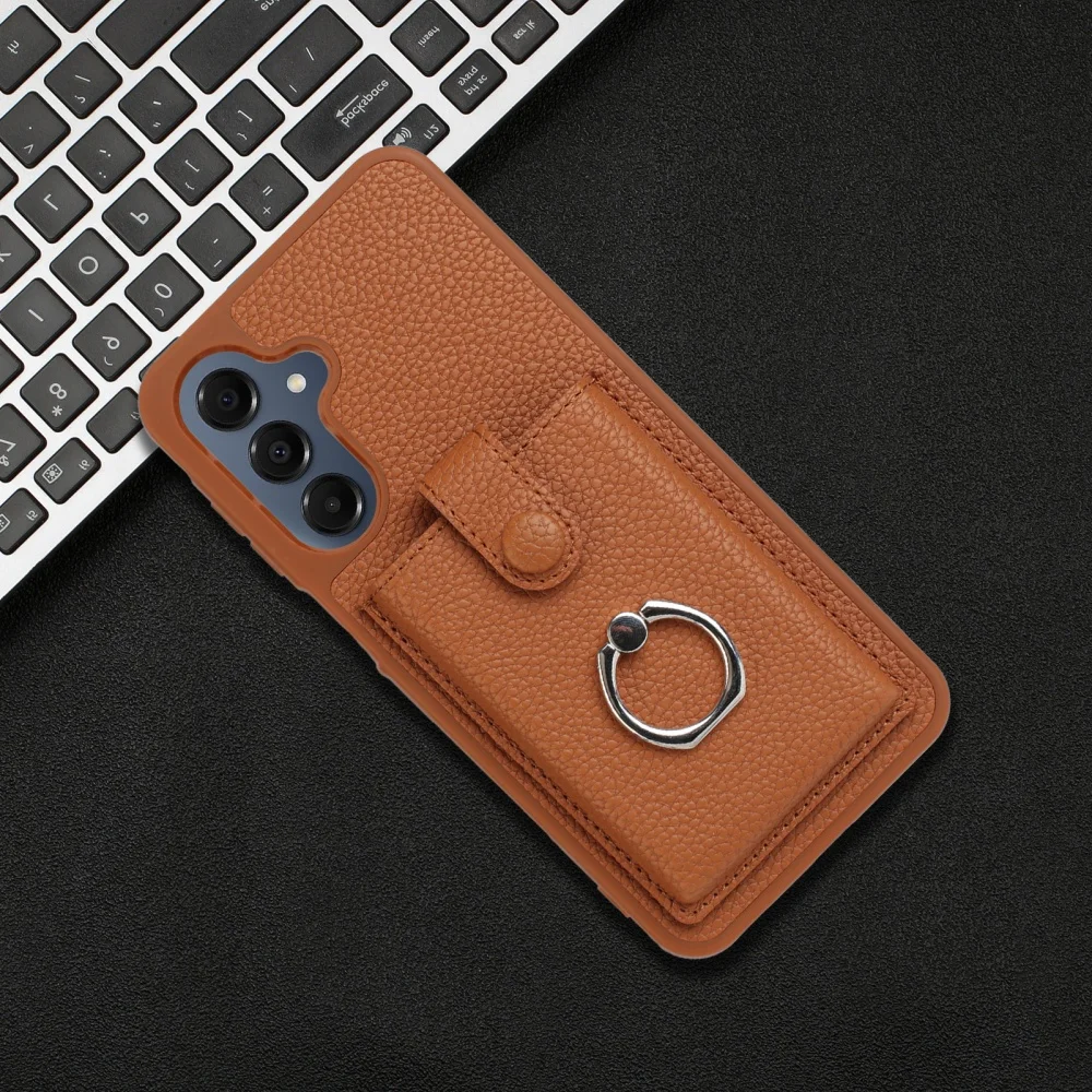 Luxury Card Slot Ring Holder Leather Phone Case For Samsung S25 S24 S26 Ultra S23 S22 S21 Plus FE A55 A36 A16 Shockproof Cover