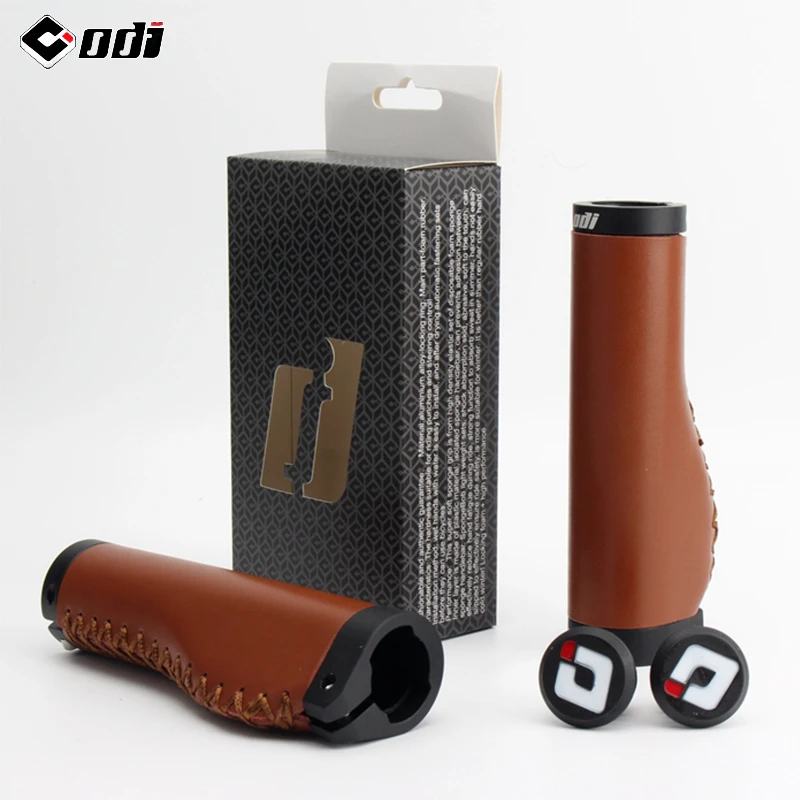 ODI MTB Cuffs Leather Bicycle Handlebar Grips Aluminum Lock Ring Mountain Bike Grip Shockproof Bike Handle Bar End Plug