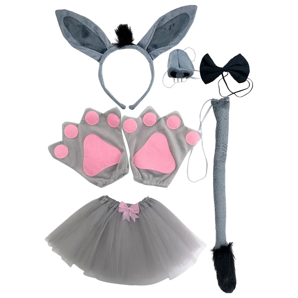 Conjunto de animales de Halloween, accesorios de disfraz de burro, diadema con orejas de animales de peluche, ropa de Cosplay