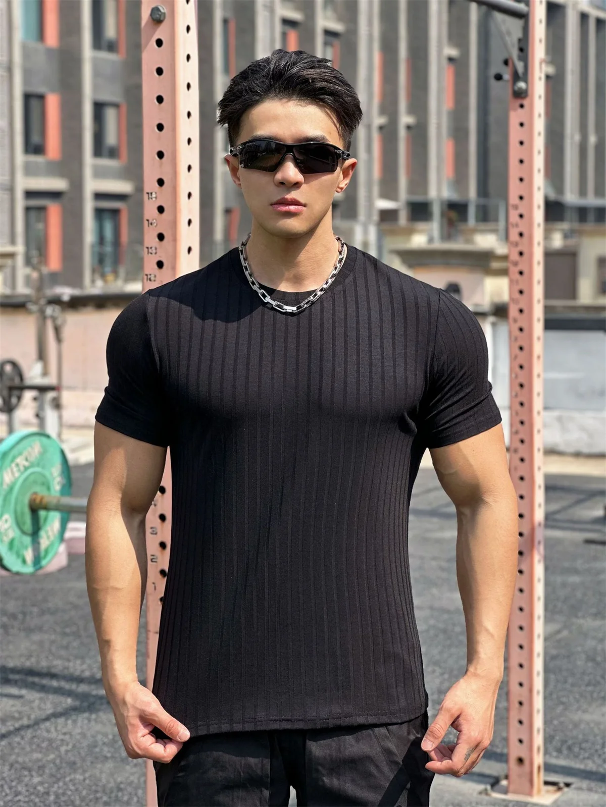 Summer New Fitness T-shirt Men Casual Short Sleeve Shirt Male Gym Bodybuilding Skinny Tees Tops Running Sport Quick Dry Clothing