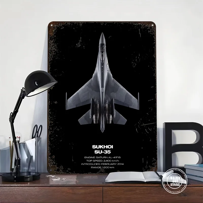 Sukhoi SU-35 Fighter Jet Personalized 3D Textured Metal Poster Wall Art Tinplate Sign for Decoration Bedroom Accessories House