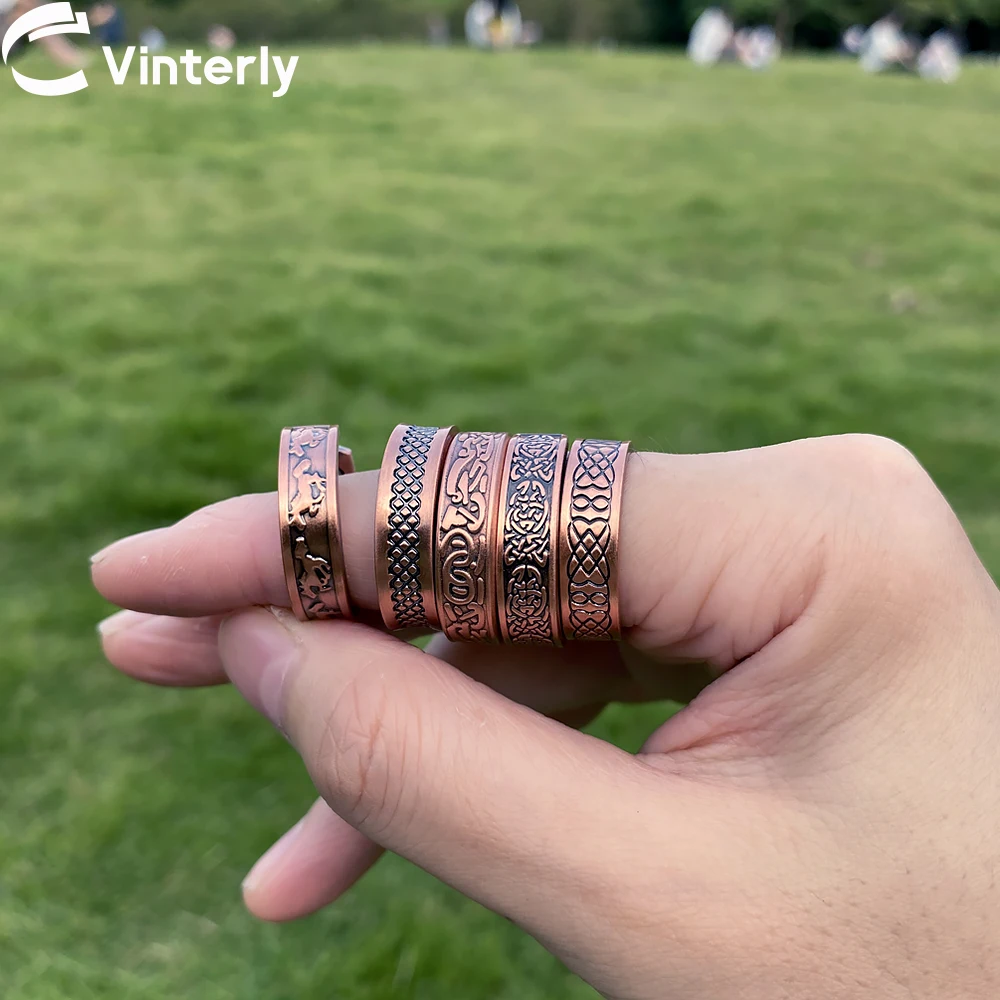 Vinterly Magnetringe aus reinem Kupfer, Vintage-Stil, Gesundheit, Energie, Finger, offene Manschette, verstellbarer Daumenschmuck, Metall, hoher Magnet, größenverstellbar