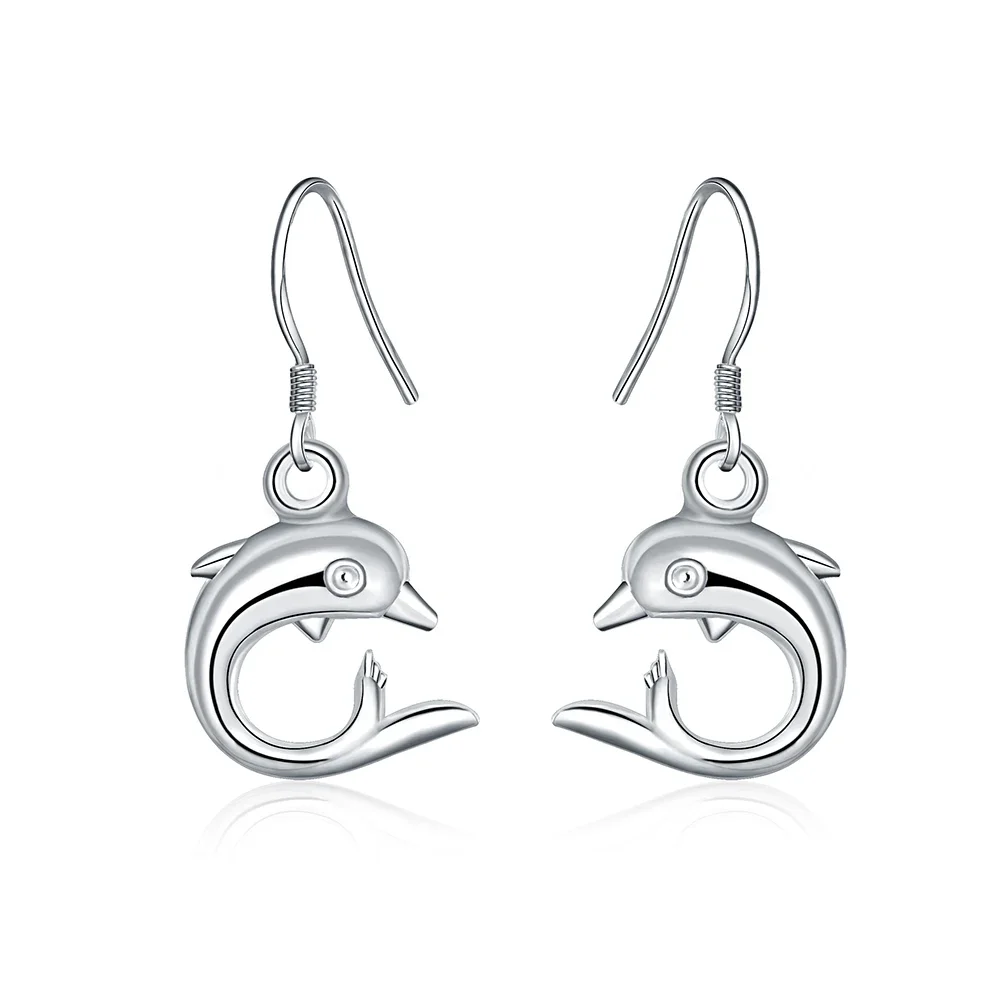 Hot fine 925 Sterling Silver Cute little dolphin drop Earrings for Women fashion party Jewelry Christmas Gifts long earrings