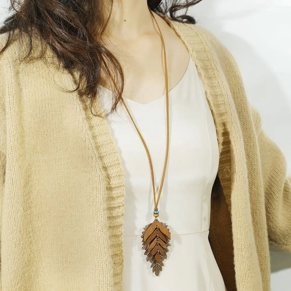 خمر العصرية بوهو قلادة طويلة المرأة أزياء أنيقة الفيروز شل قلادة البني قلادة القلائد والمجوهرات #4