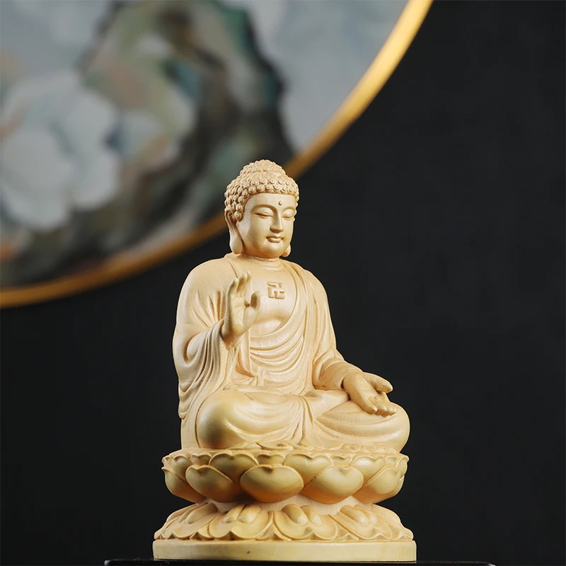 13cm Boxwood Wood Statue Zen Figure Real Office Decoration Sculpture Buddha Collection