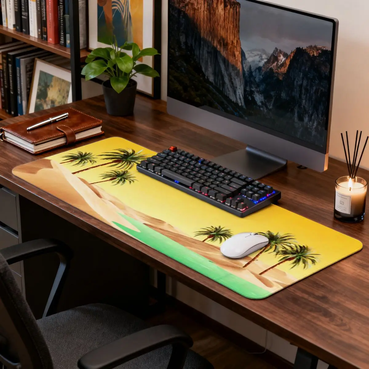 

Желтый коврик для мыши с пальмовой пустыни, нескользящий гладкий, 2D-принт, идеальный подарок для геймеров