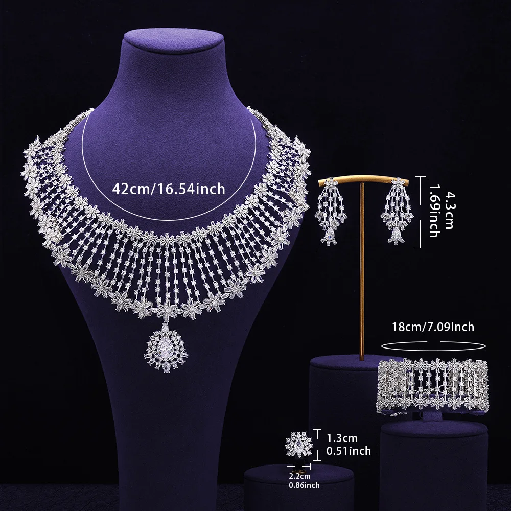 4Pcs CZ Jewelry Set Full Paved Cubic Zirconia Elegant Necklace Earrings Bracelet Ring Wedding Banquet Accessories Christmas Gift